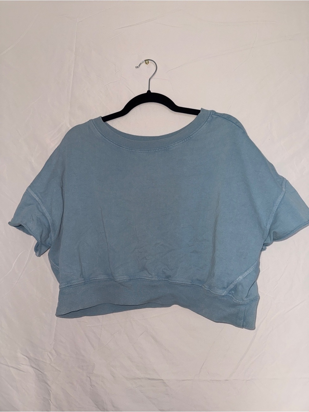 Urban Outfitters Cropped Short Sleeve Sweatshirt - Light Blue